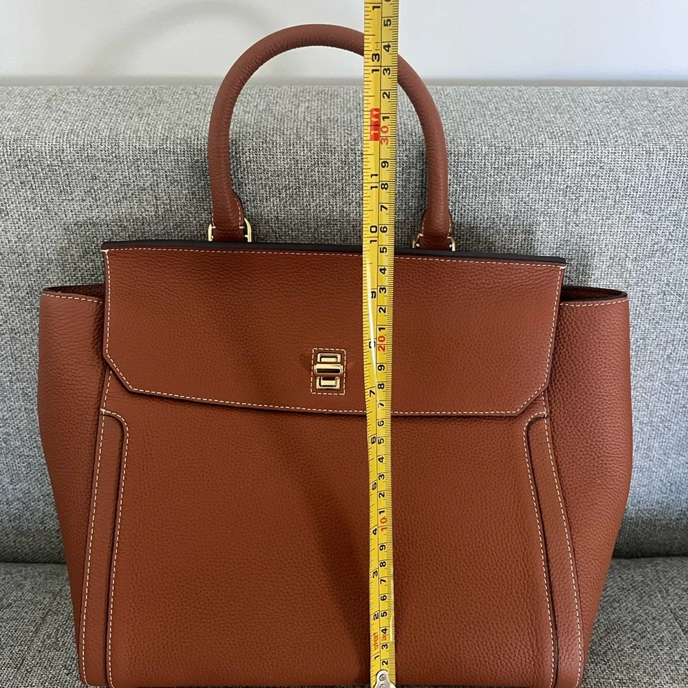 Dissona Italy Leather Satchel/Handbag with Shoulder Straps, Camel Brown - Picture 6 of 7
